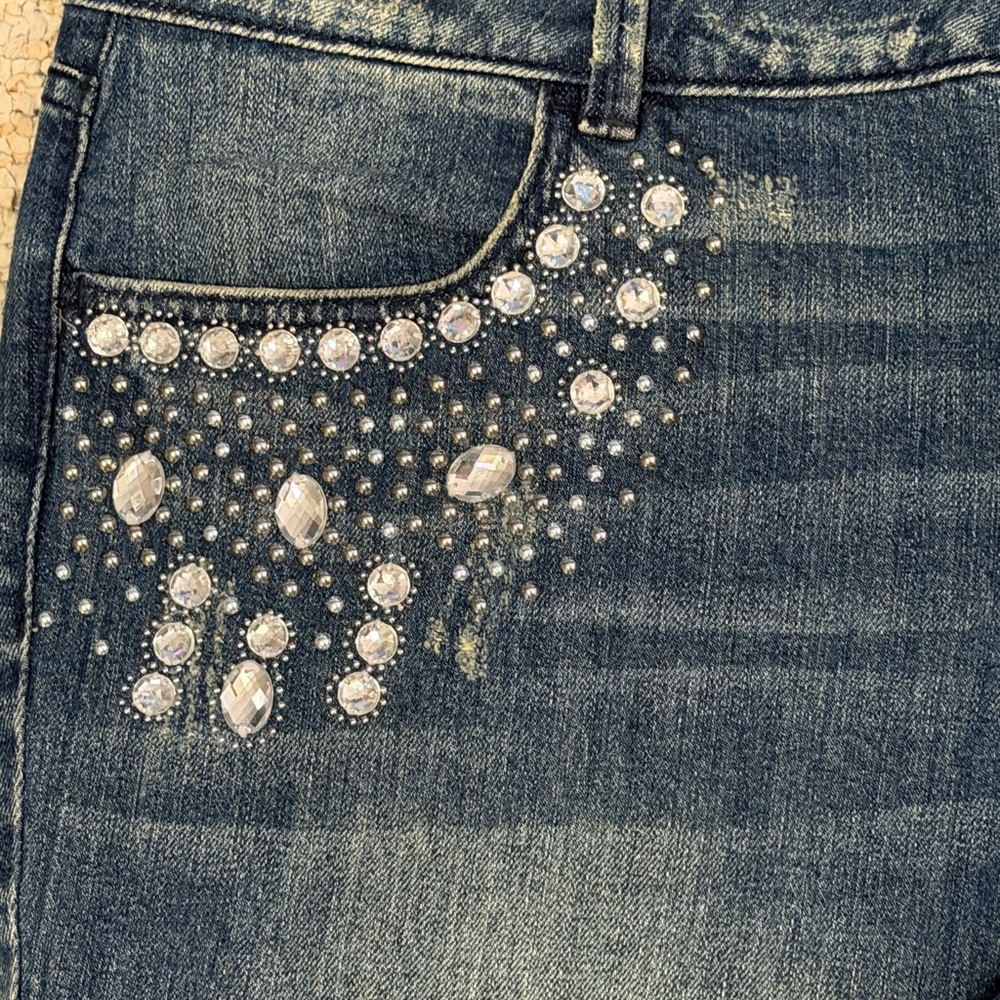 Allen B rhinestone pocket jeans size 15 Y2K glam denim - Picture 8 of 13